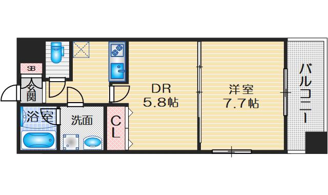 レフィーナカルム江坂(1DK/5階)の間取り写真