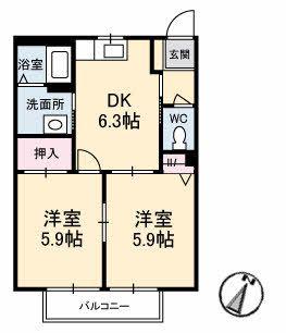 メルヘン青山(2DK/2階)の間取り写真