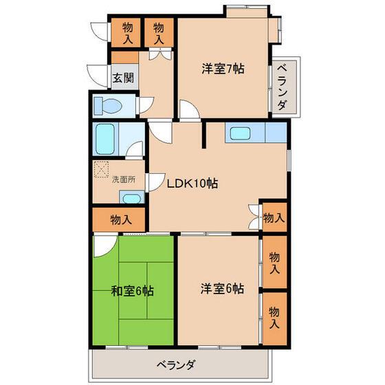 ブロード浅野(3LDK/3階)の間取り写真