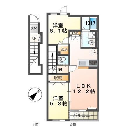 藤江アパートA棟(2LDK/2階)の間取り写真