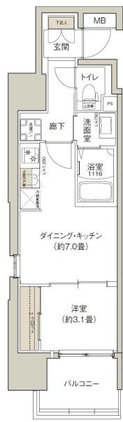 クレストコート靭公園(1DK/8階)の間取り写真