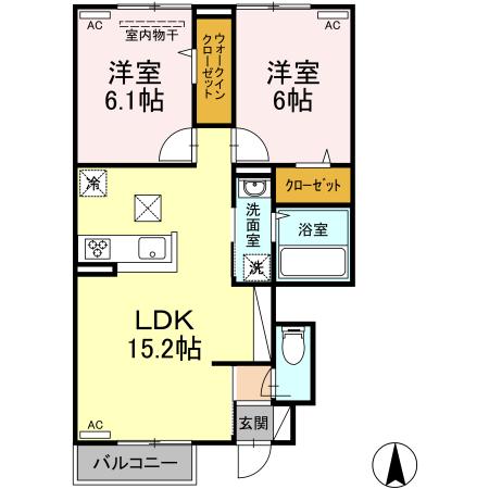 パーク倉敷B(2LDK/1階)の間取り写真