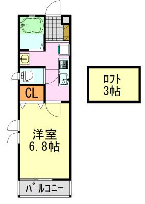 メゾンクレールII(1K/2階)の間取り写真