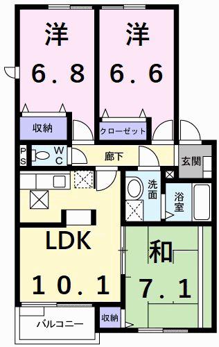 スプリングヒルズII(3LDK/1階)の間取り写真