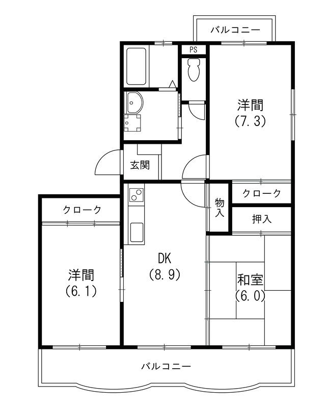 エクレールB(3LDK/1階)の間取り写真