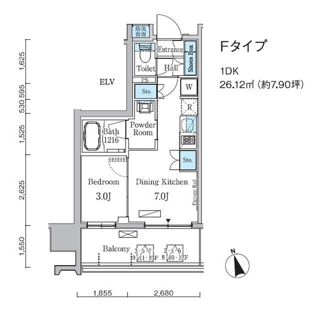 プライマル中央MINATO(1DK/12階)の間取り写真
