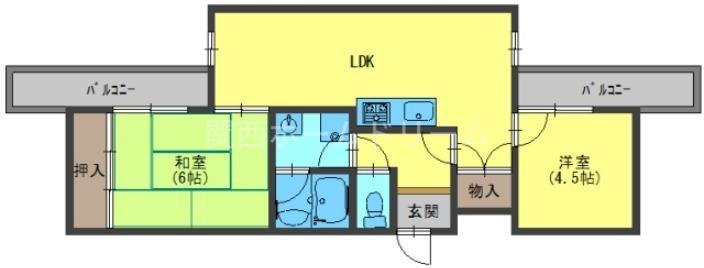 サンセルジュ香里園(2LDK/4階)の間取り写真