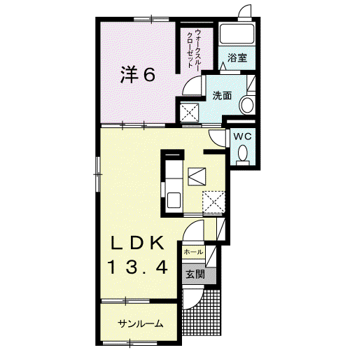 ラウレア トライスI(1LDK/1階)の間取り写真