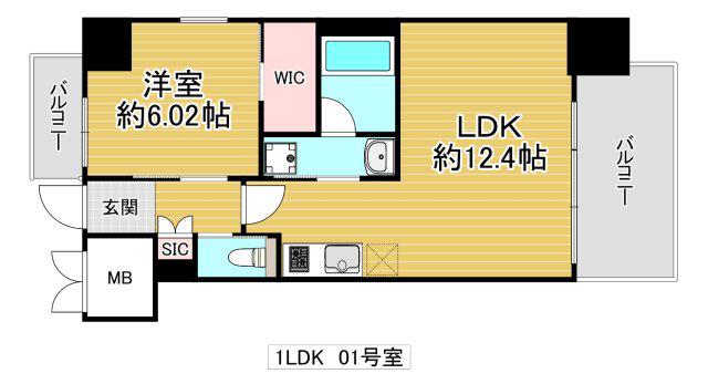 プレジオ森河内ASIAN(1LDK/6階)の間取り写真