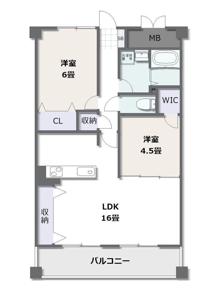 スカイマンションF(2LDK/6階)の間取り写真