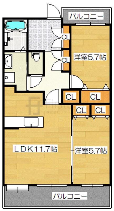 太宰府ひまわりハイツ(2LDK/3階)の間取り写真