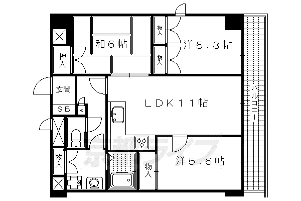 グランドムール五条烏丸(2LDK/8階)の間取り写真