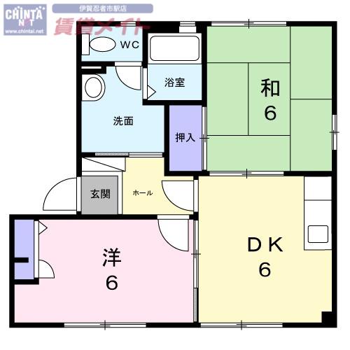DOMICILE伊賀D(2DK/2階)の間取り写真