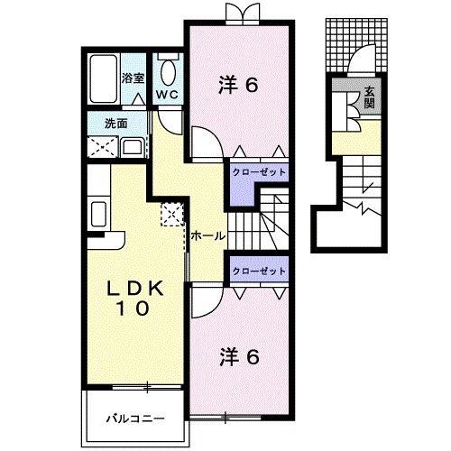 ハーモニーヒル(2LDK/2階)の間取り写真