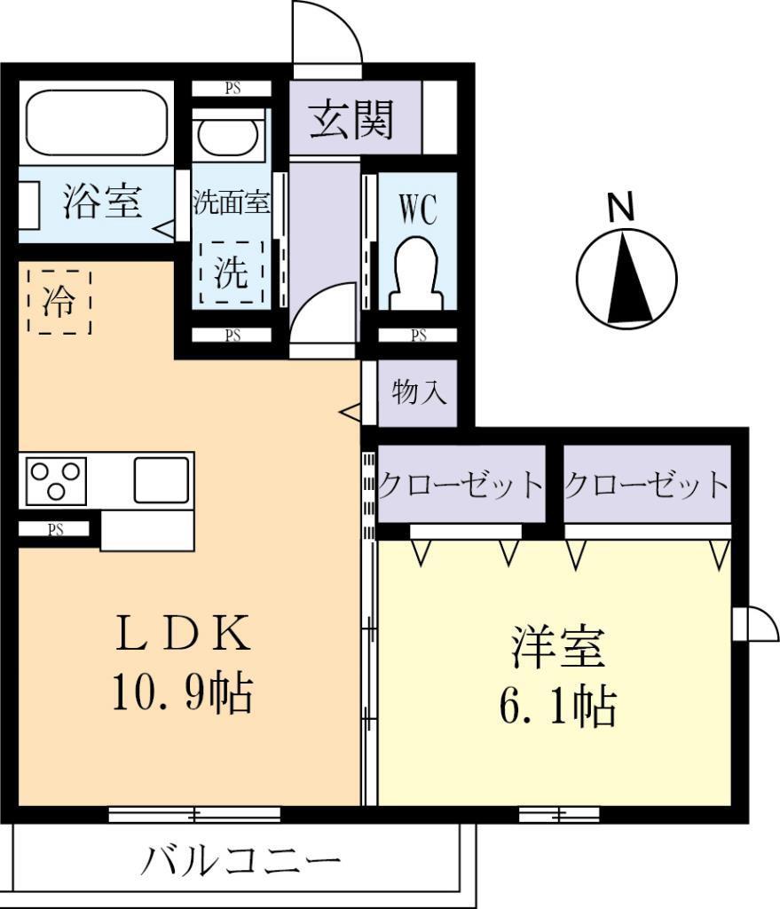 ゼピュロスみどりのB棟(1LDK/3階)の間取り写真