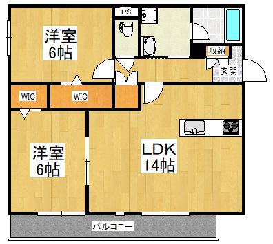 トゥールブランシュM&MII(2LDK/2階)の間取り写真
