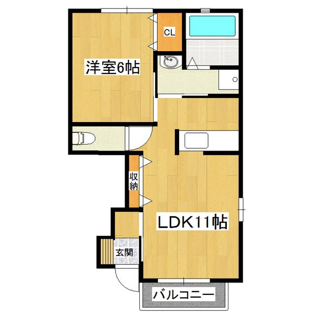 朝日ヴィラ本郷B棟(1LDK/1階)の間取り写真