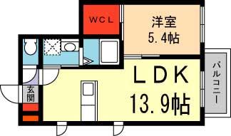 サザンF XIV A・B棟(1LDK/2階)の間取り写真