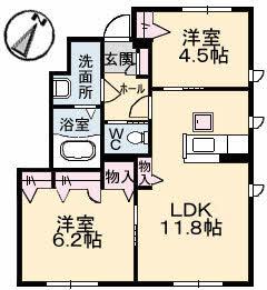 アッヴェニーレB棟(2LDK/1階)の間取り写真