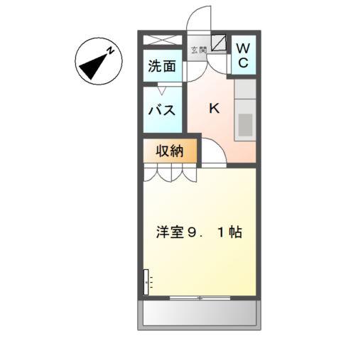T・Yハイツ一号(1K/2階)の間取り写真