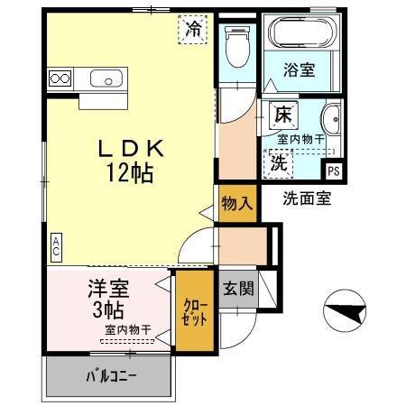 LAGRUSB棟(1LDK/1階)の間取り写真
