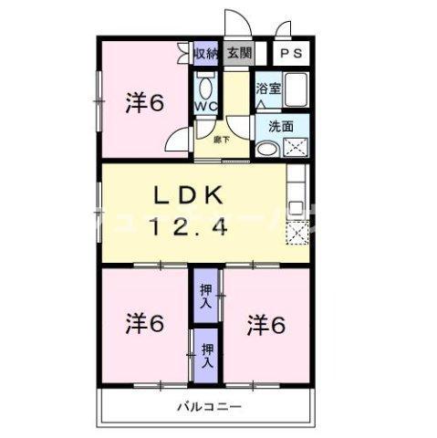 LANDHOUSENAKANE(3LDK/2階)の間取り写真