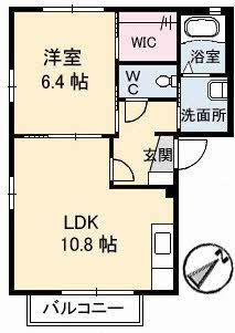 ヴィラージュ B棟(1LDK/2階)の間取り写真