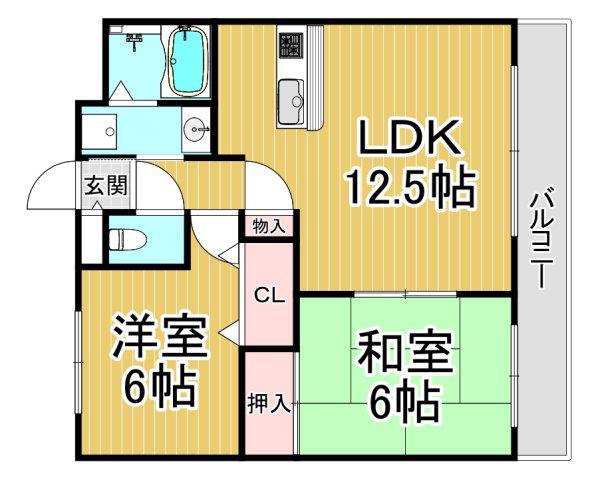 カスターニエベルク(2LDK/1階)の間取り写真