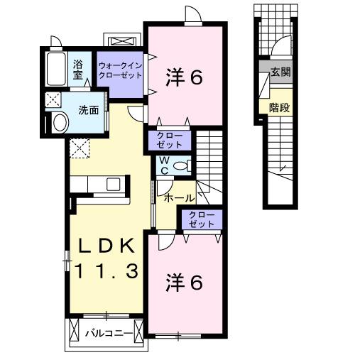 シェ モア Ⅰ番館(2LDK/2階)の間取り写真