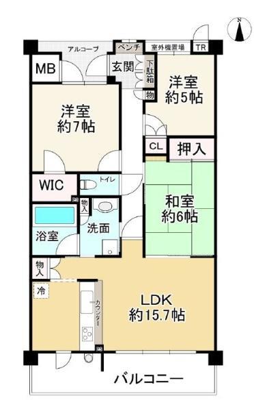 ソルコート住道(3LDK/4階)の間取り写真