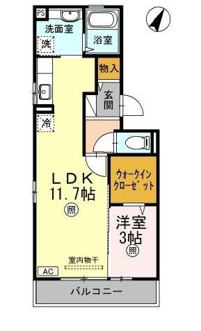 ハイム三条岡A棟(1LDK/3階)の間取り写真