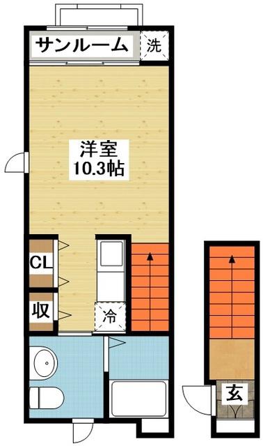 エアリー矢上(1K/2階)の間取り写真