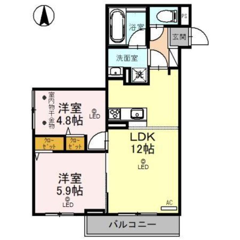D-RESIDENCE所沢(2LDK/3階)の間取り写真