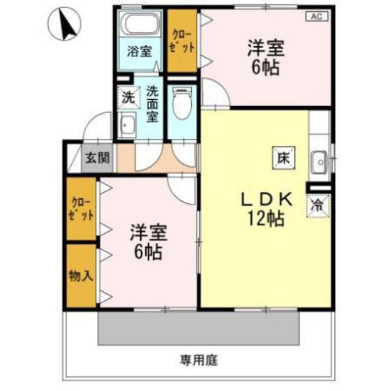 セジュール大地O棟(2LDK/1階)の間取り写真