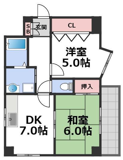 サニーパレス山口(2DK/7階)の間取り写真