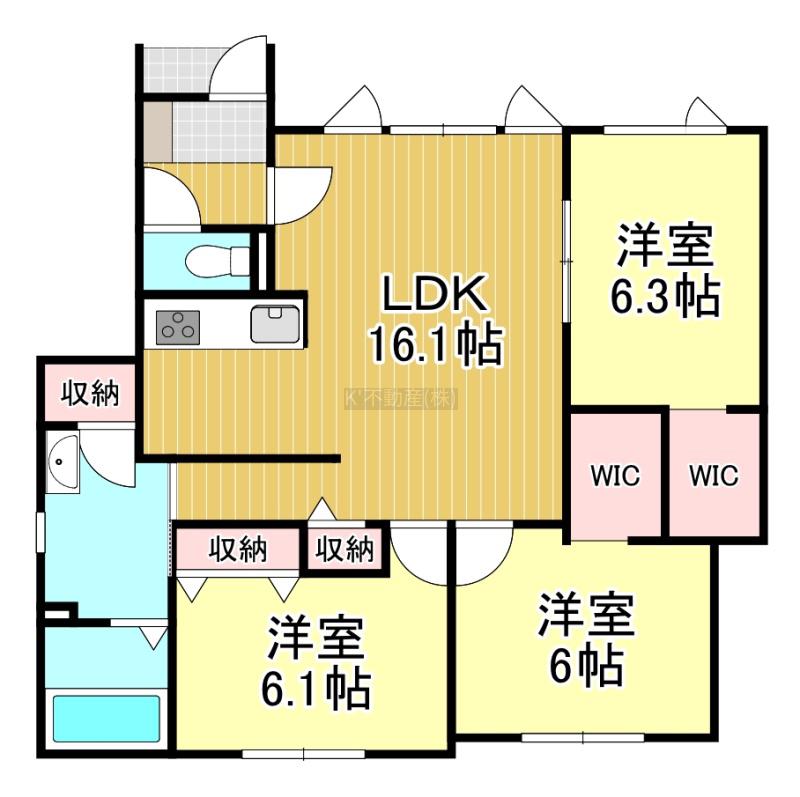汐見町3丁目アパート(3LDK/1階)の間取り写真