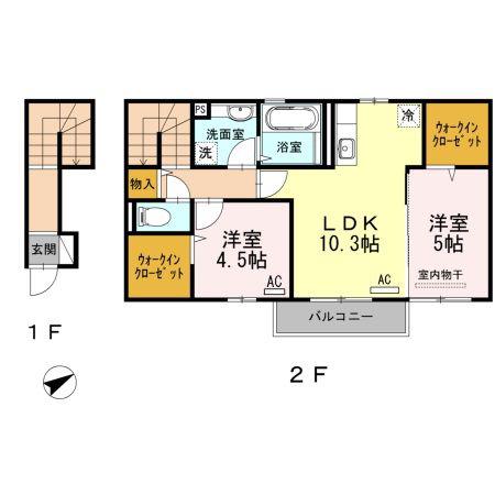 スカイズYUA(2LDK/2階)の間取り写真
