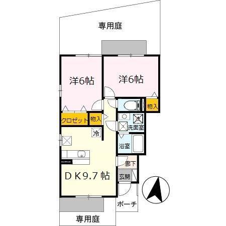 エリシオン日高F棟(2DK/1階)の間取り写真