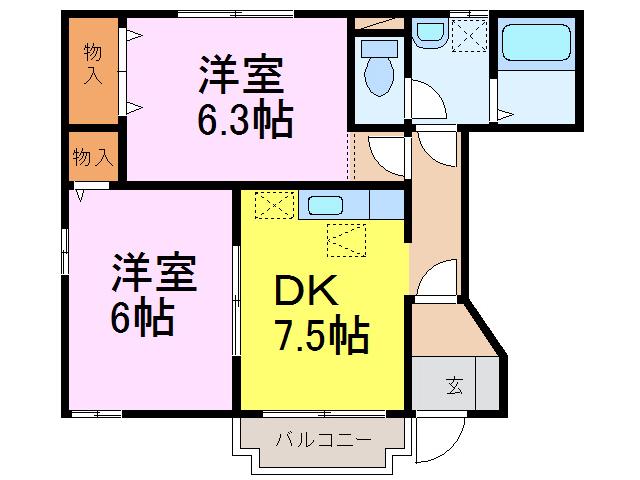 プリメール(2DK/1階)の間取り写真