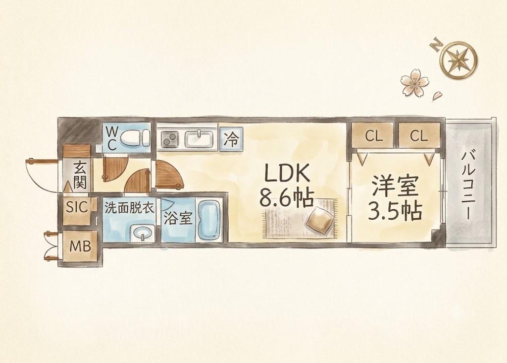 S-RESIDENCE広島駅ENABLE(1LDK/2階)の間取り写真