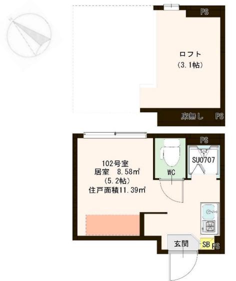 キャラット小岩(ワンルーム/1階)の間取り写真