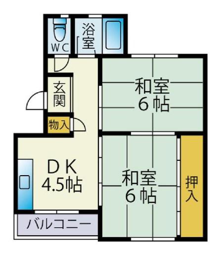 都府楼10棟(2DK/4階)の間取り写真