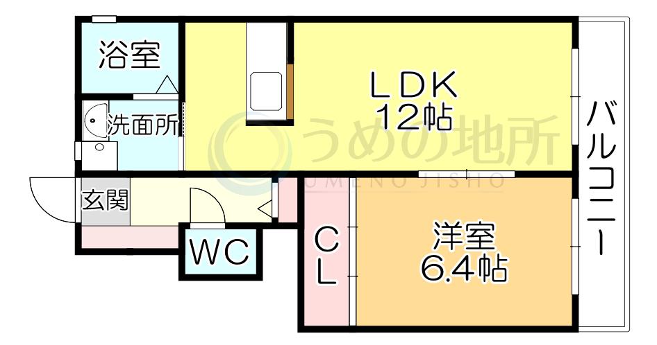 かぐや姫パーク B棟(1LDK/1階)の間取り写真
