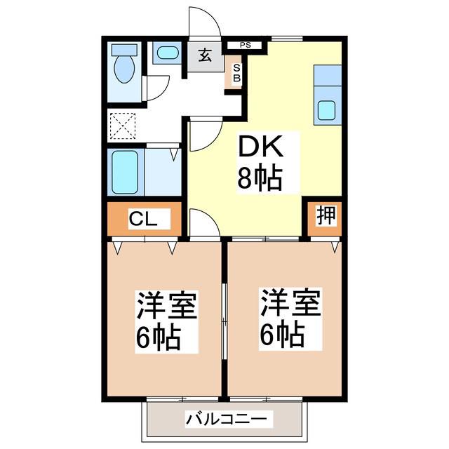 クレストヴィレッジ(2DK/2階)の間取り写真