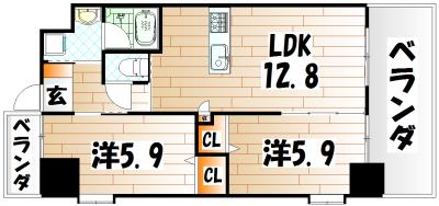 ウィングス三萩野(2LDK/4階)の間取り写真
