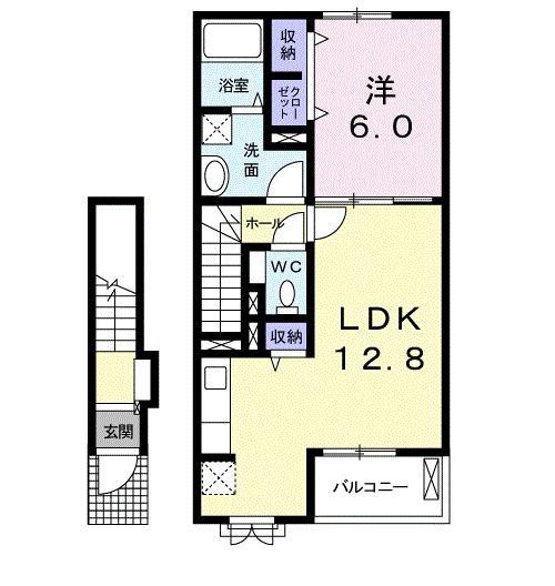ドミール寺尾(1LDK/2階)の間取り写真