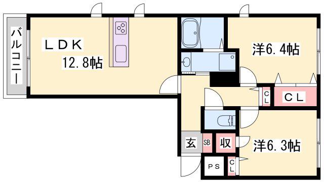 シャーメゾン粟津(2LDK/1階)の間取り写真