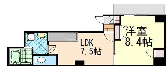グランディール堺町(1LDK/4階)の間取り写真