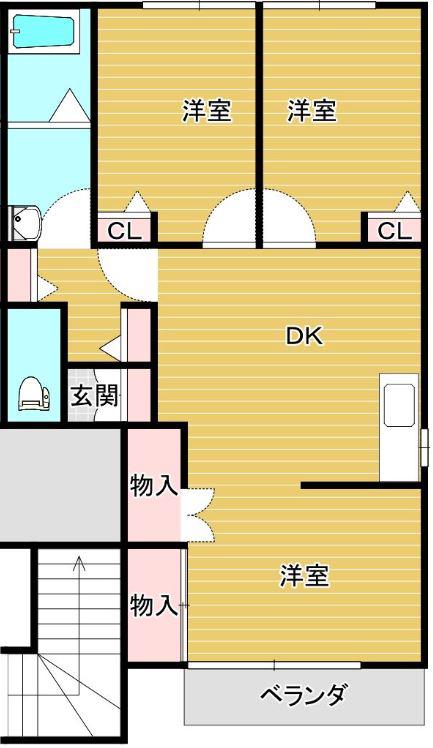 スクエア(3DK/2階)の間取り写真