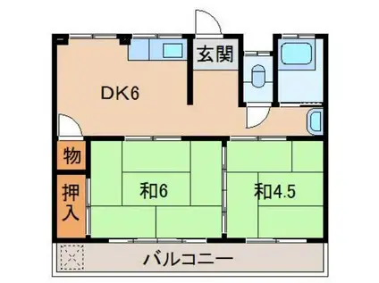 アクアマンション(2DK/1階)の間取り写真